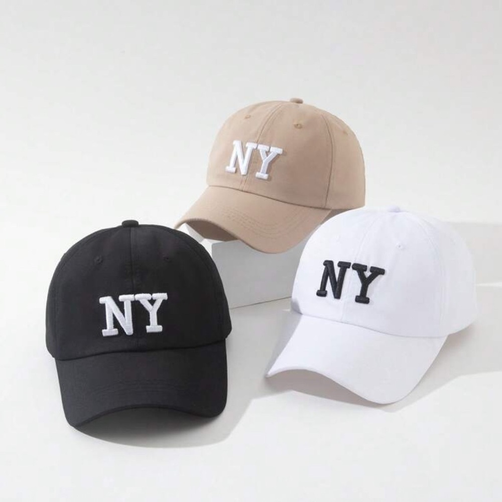 NY Embroidered Baseball Caps - Black, White, Tan